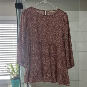 Josie Floral Tiered Long-Sleeve Peasant Blouse - Mauve